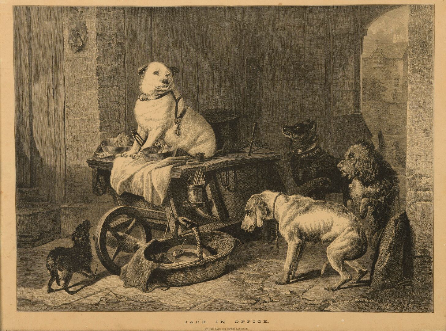 D'après Sir Edwin LANDSEER (1802-1873) 在埃德温-兰斯尔爵士（1802-1873）之后

杰克在办公室

黑色刻字。

纸&hellip;