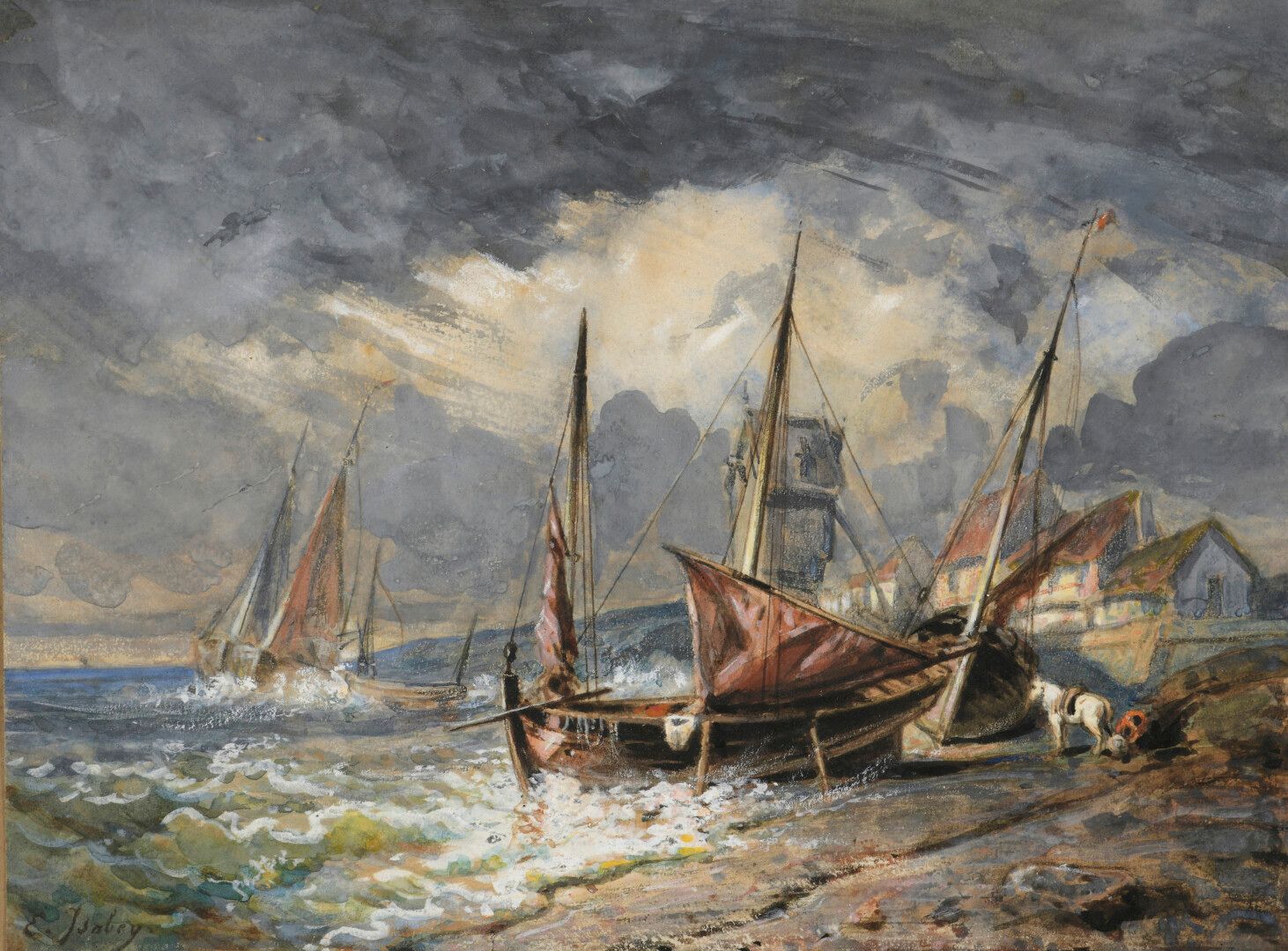 Dans le goût d'Eugène ISABEY 在尤金-伊萨贝伊的味道中

海边的风暴

用水粉画加强的水彩。

左下方有签名E.Isabey

22&hellip;