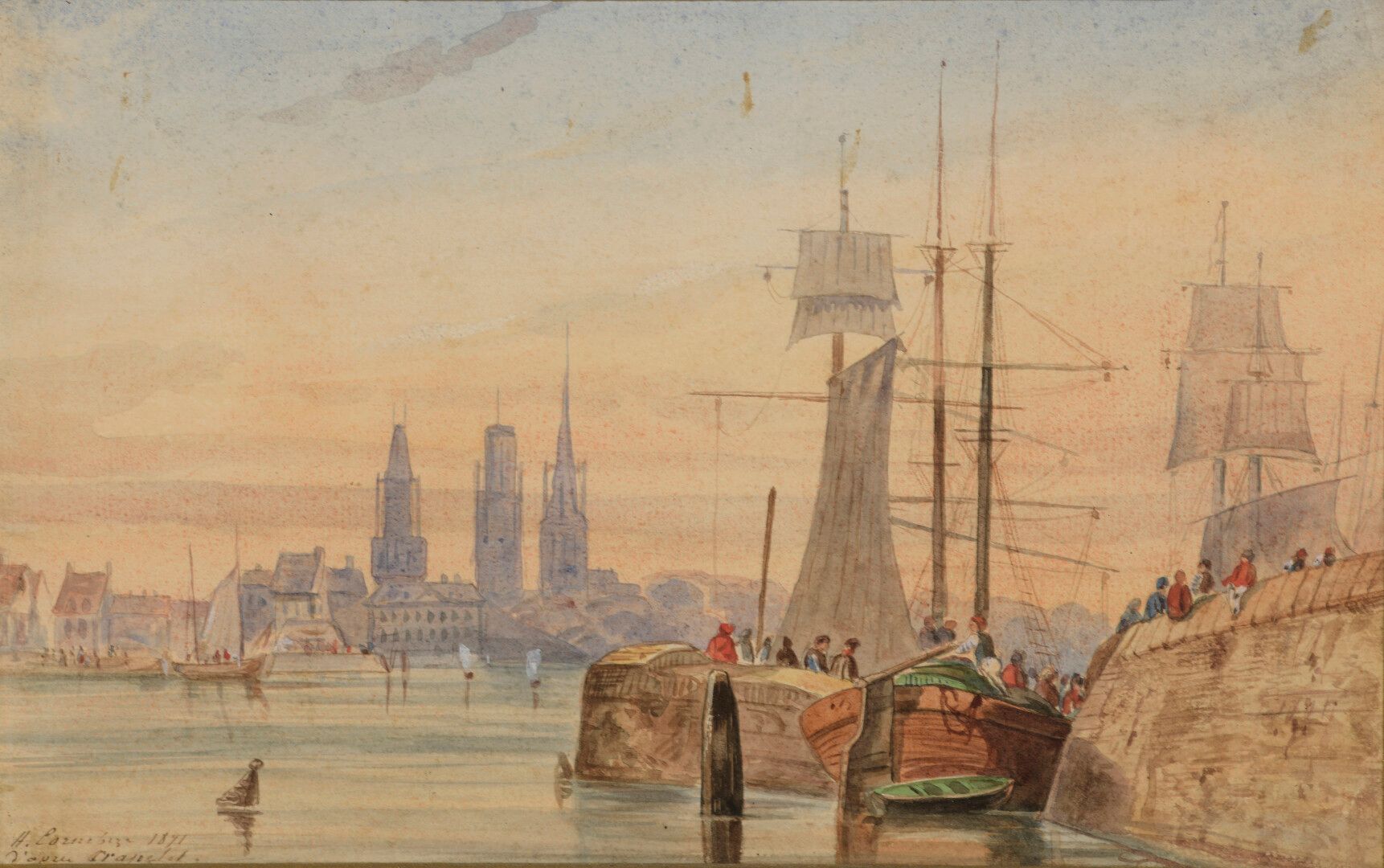 École Française du XIXe siècle 19世纪法国学校

鲁昂码头的景色

署名H.Cornebize（？）的水彩画，日期为1841年
&hellip;