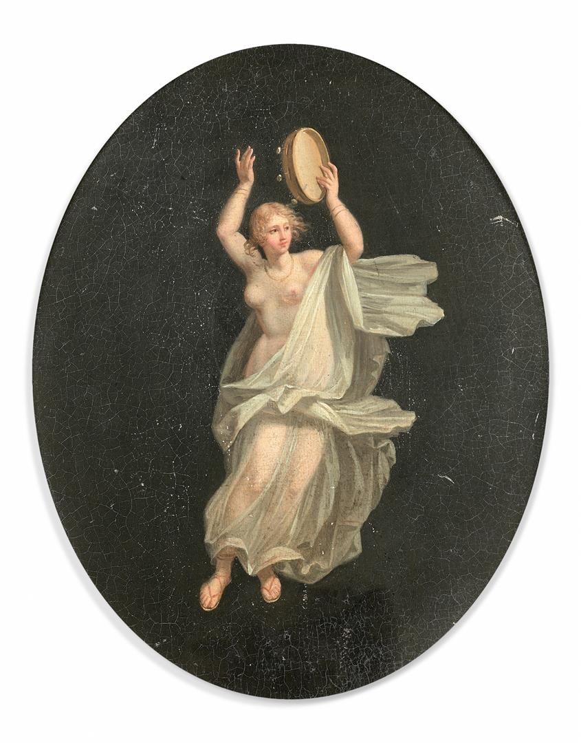 Null 归功于米开朗基罗-麦斯特里（活跃于罗马，约1812年去世）。

年轻的舞者与手鼓（白天）。

椭圆纸在纸板上做了马赛克处理。

有小块缺失。

40 &hellip;