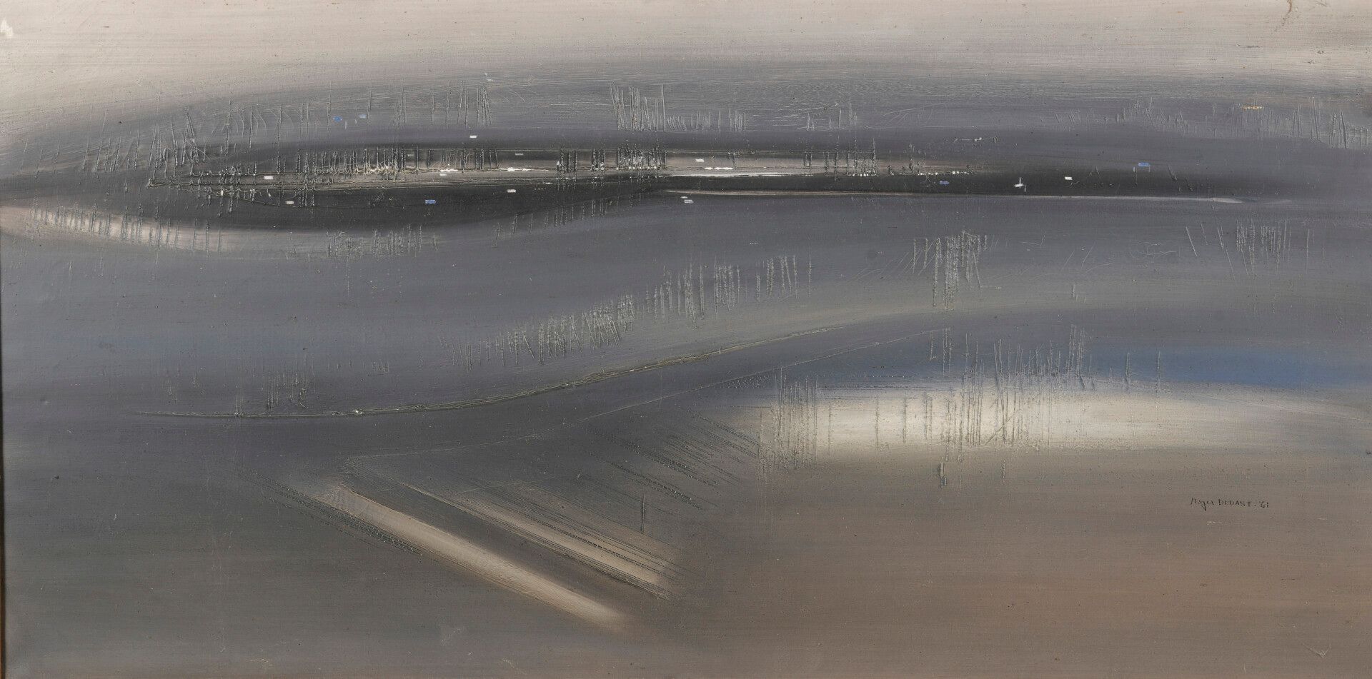 ROGER DUDANT (1929-2008) 罗杰-杜丹（1929-2008

构成

布面油画，右下方有签名和日期61。

50,5 x 100 cm