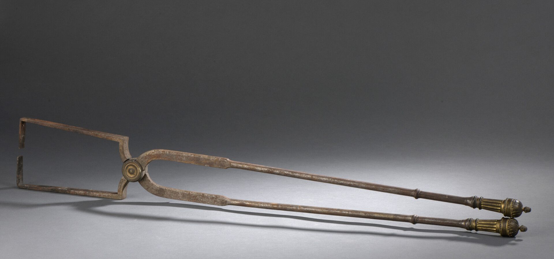 Null 路易十六时期的钢制、铜制和鎏金木制木钳

L. 89 cm