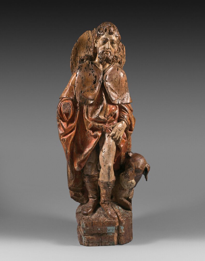 Null 法国南部或加泰罗尼亚地区，17世纪

圣罗克

多色木雕刻组

H.88.5厘米

小事故（尤其是狗的头部）和缺失的部分（尤其是右手），虫洞和食木昆虫&hellip;