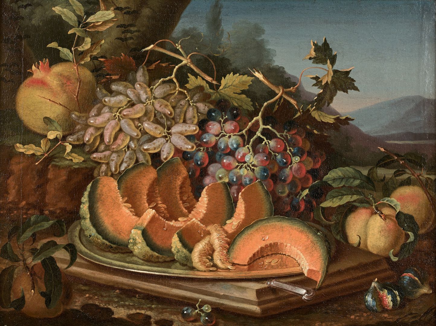 Null 马克西米兰-普菲勒 (约1660-1720)

石榴、葡萄、卷心菜和西红柿的静物画

甜瓜、葡萄和石榴的静物画

一对画。

旧的修复工作。

48 &hellip;