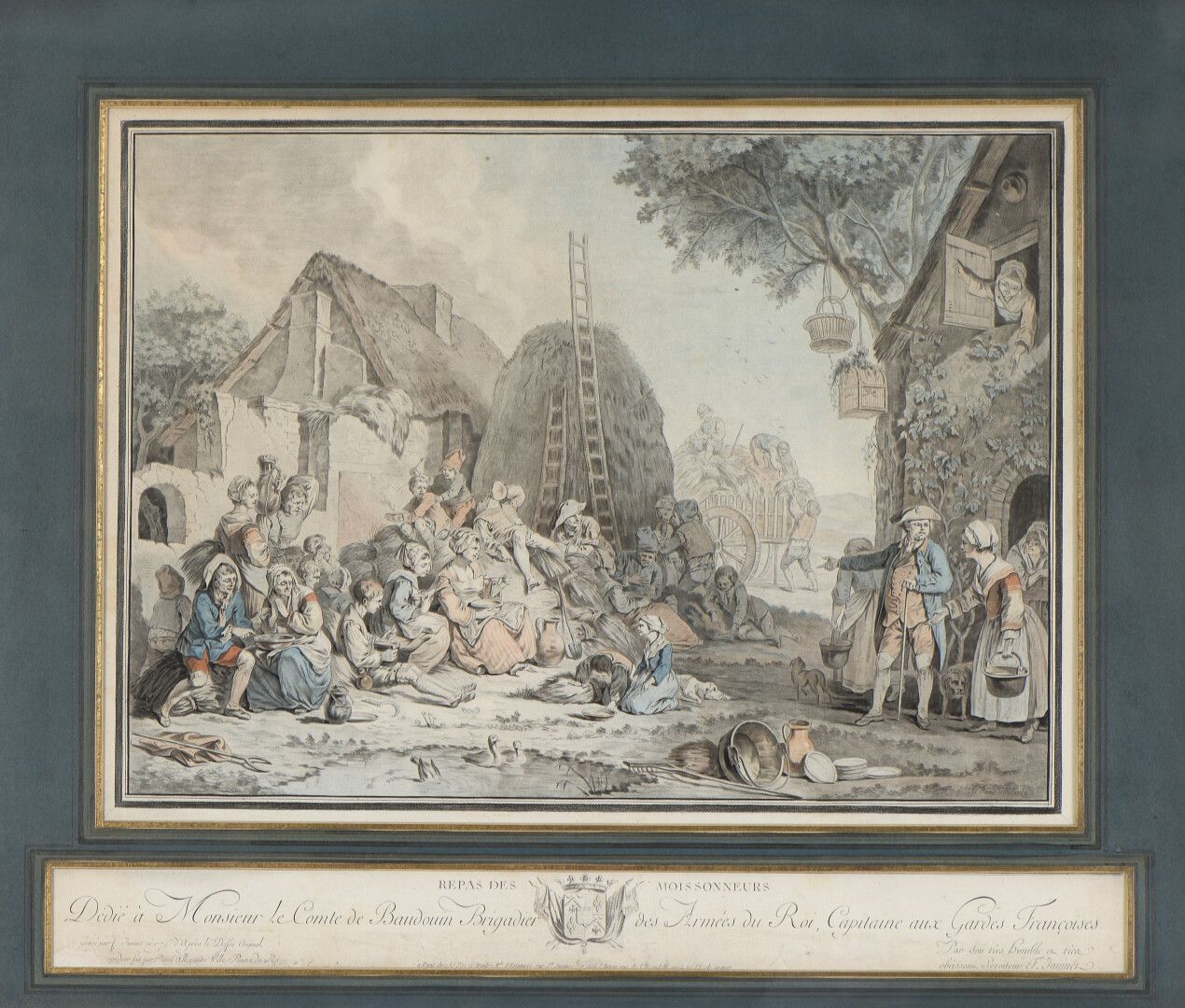 Null 根据Alexandre Wille的作品，由Jeaninnet刻制

收割者的晚餐和村里的婚礼

一对彩色版画。

47 x 56 厘米

路易十六风&hellip;