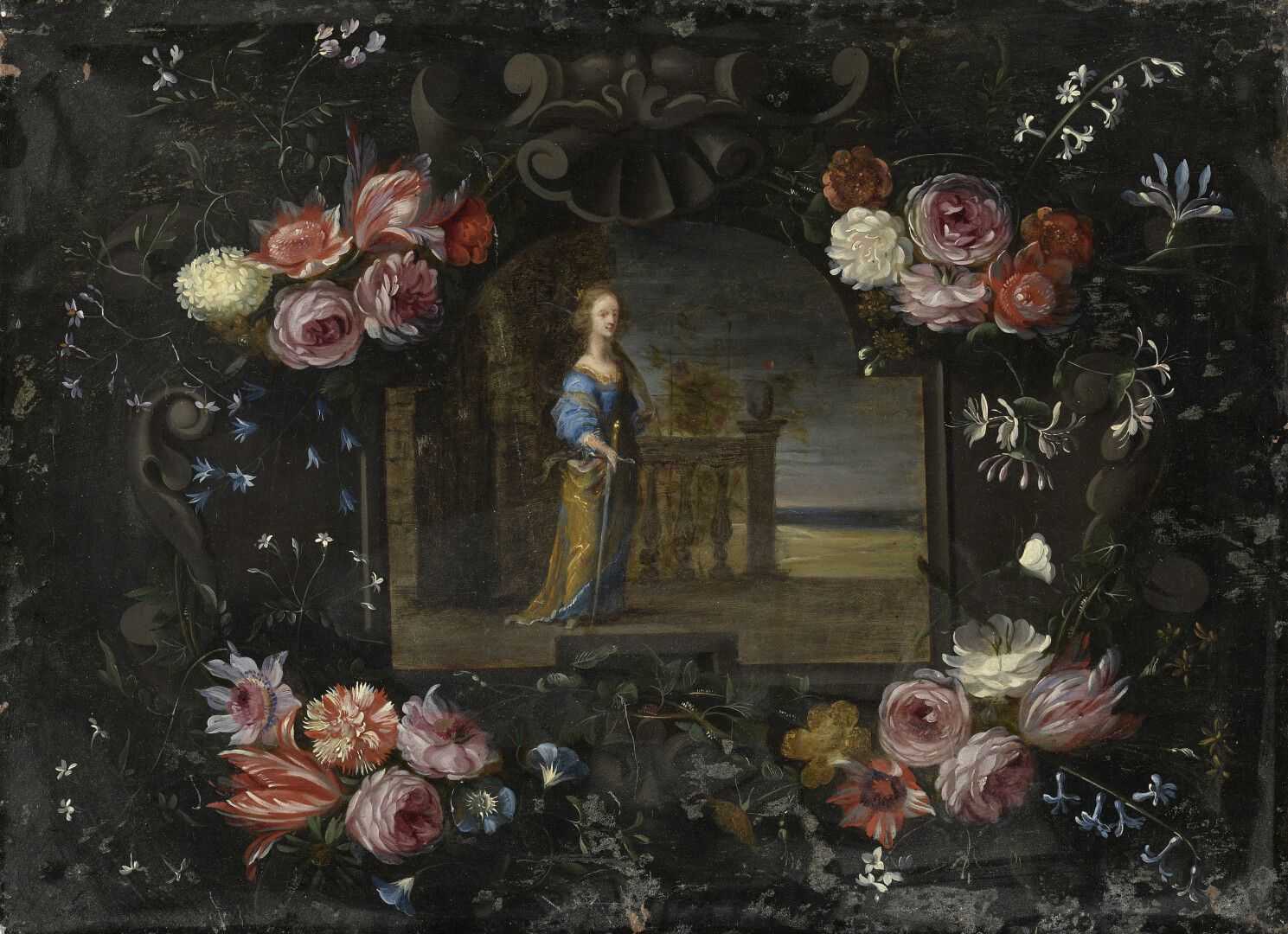 Null 归功于米歇尔-布瓦隆（活跃于1638年至1668年）。

圣凯瑟琳在一个花架上

铜。

旧的修复工作。

26 x 35,5 cm

圣凯瑟琳号是由&hellip;