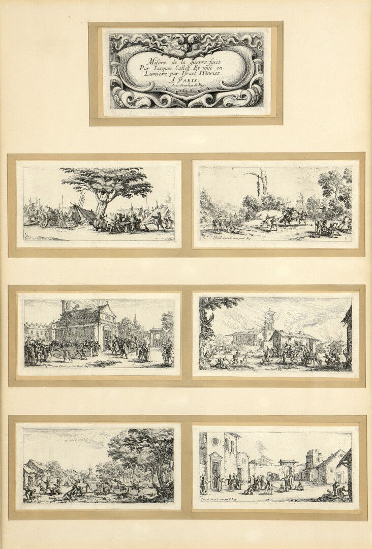 Null 雅克-卡洛之后

战争的苦难

由六幅版画和一幅日期为1636年的正面插图组成的带框套装。

6,5 x 12,2 cm