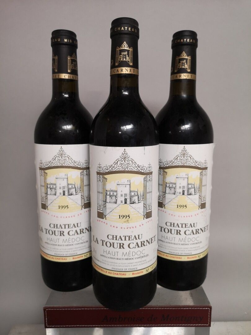 Null 3 bouteilles Château La TOUR CARNET - Haut Médoc 1995 Etiquettes légèrement&hellip;