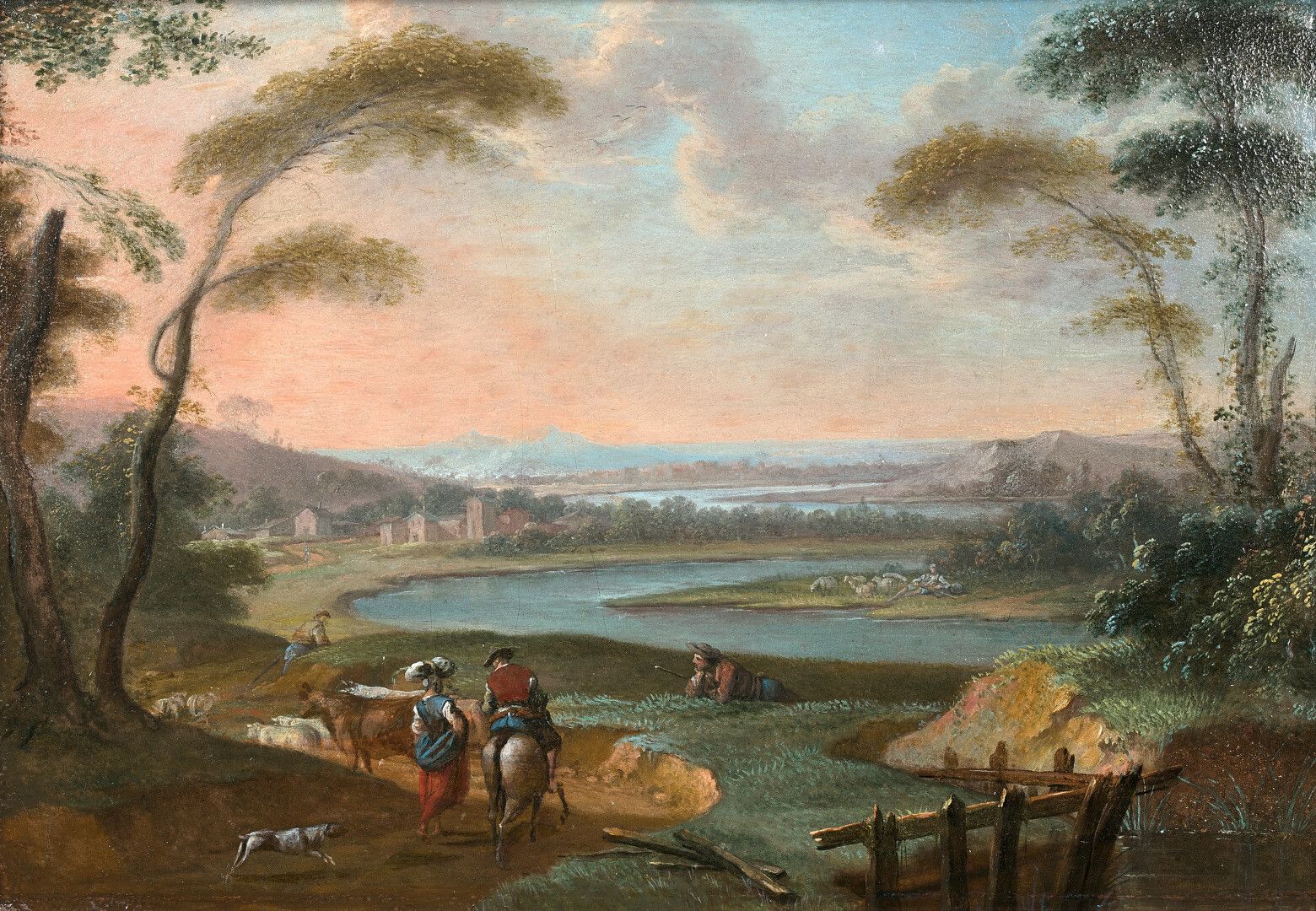Null 归功于塞巴斯蒂安-雅克-勒克莱尔，又称勒克莱尔-德-戈贝兰（巴黎1734-1785）。

景观中的牧羊人

一对橡木板，背面有涂层。

20 x 29&hellip;