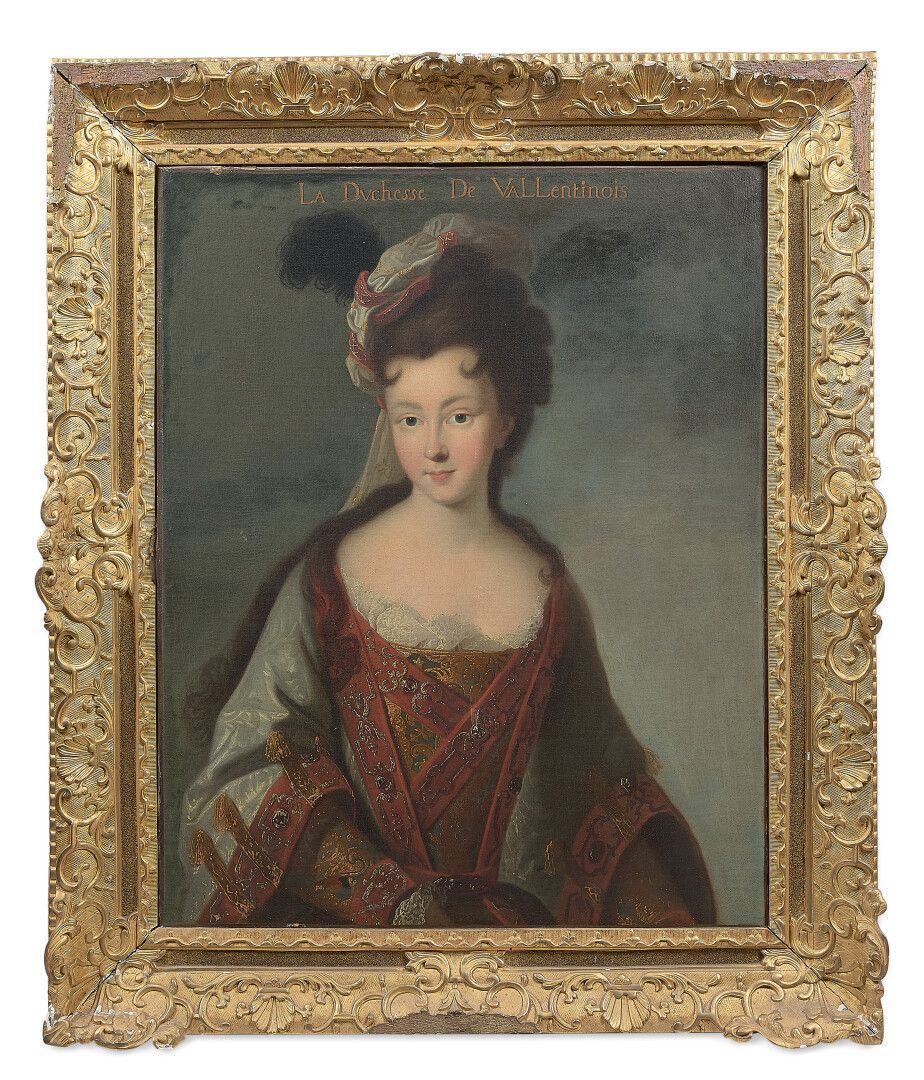 Null 约1730年的法国学校，Jean Baptiste VAN LOO的工作室

瓦伦蒂诺公爵夫人的画像

帆布。

顶部有注释LA Dvchesse d&hellip;