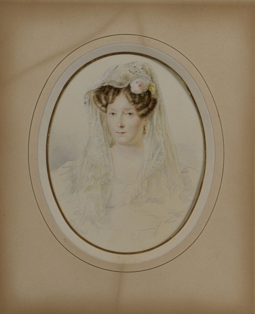 Null 古斯塔夫-德-加拉尔 (1779-1841)

戴头巾的女人肖像

牛皮纸上的微型画，约1820年。

左下方有签名。

椭圆形视图：18 x 13.&hellip;