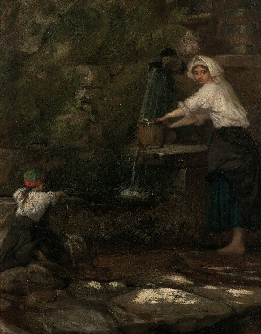 Null 夏尔-兰德尔 (1821-1908)

贝奥斯特喷泉边的妇女

板上油彩。

右下角有签名，画框背面有标题。

小型修复。

40 x 31,5 cm&hellip;
