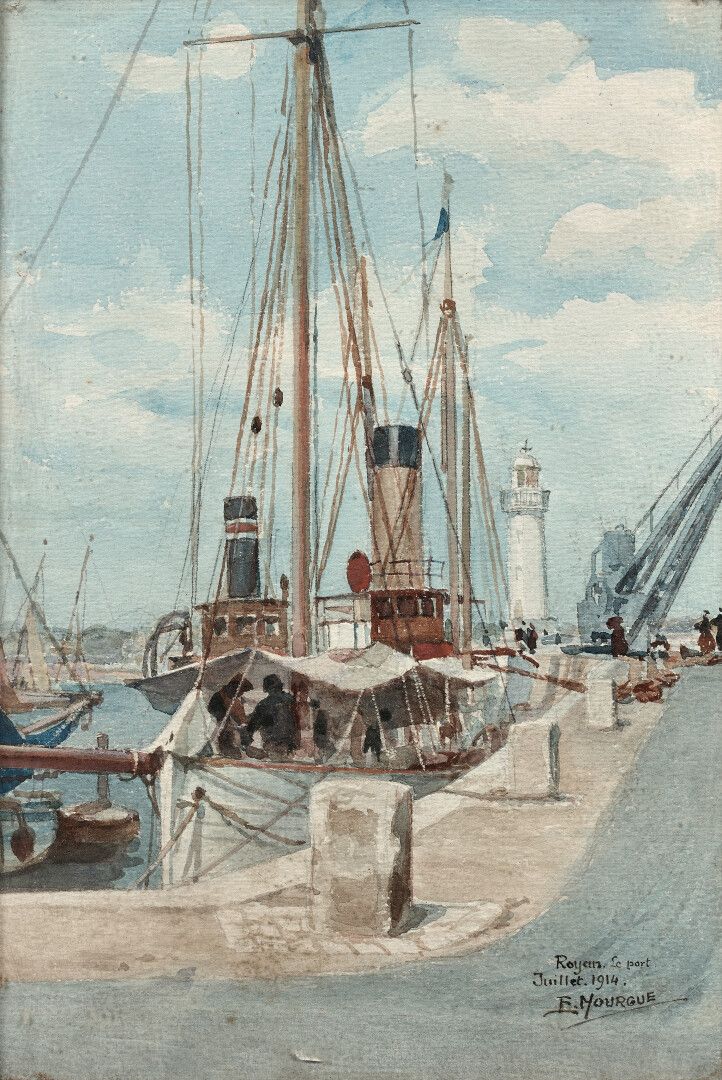 Null E. MOURGUE

Royan, the port, July 1914

Watercolour.

Situated, dated and s&hellip;