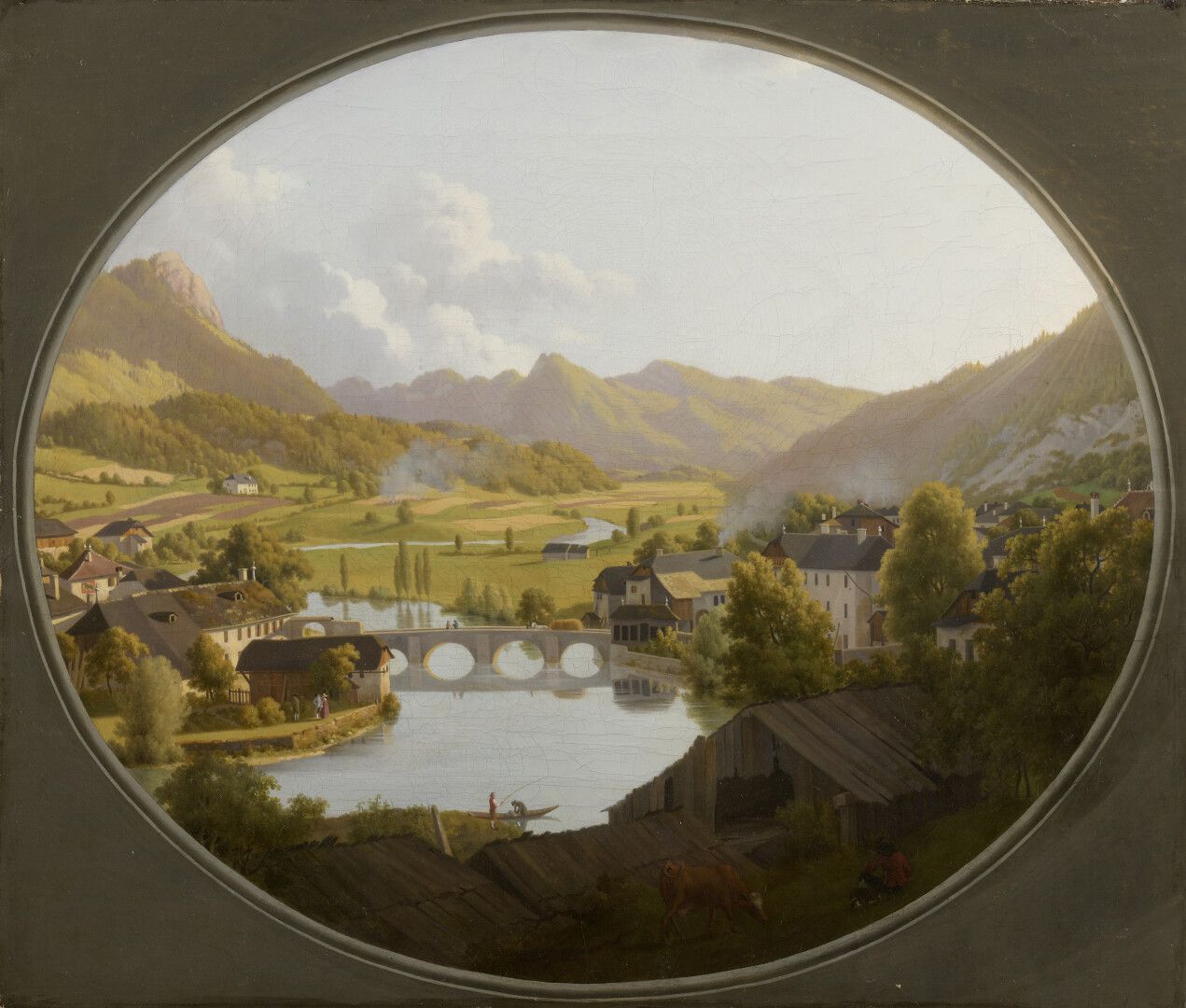 Null 19世纪的瑞士学校

伯尔尼州的村庄

布面油画。

裂缝。

48 x 57厘米

它可能是伯尔尼最古老的桥梁Unterorbrücke的景色，以及&hellip;