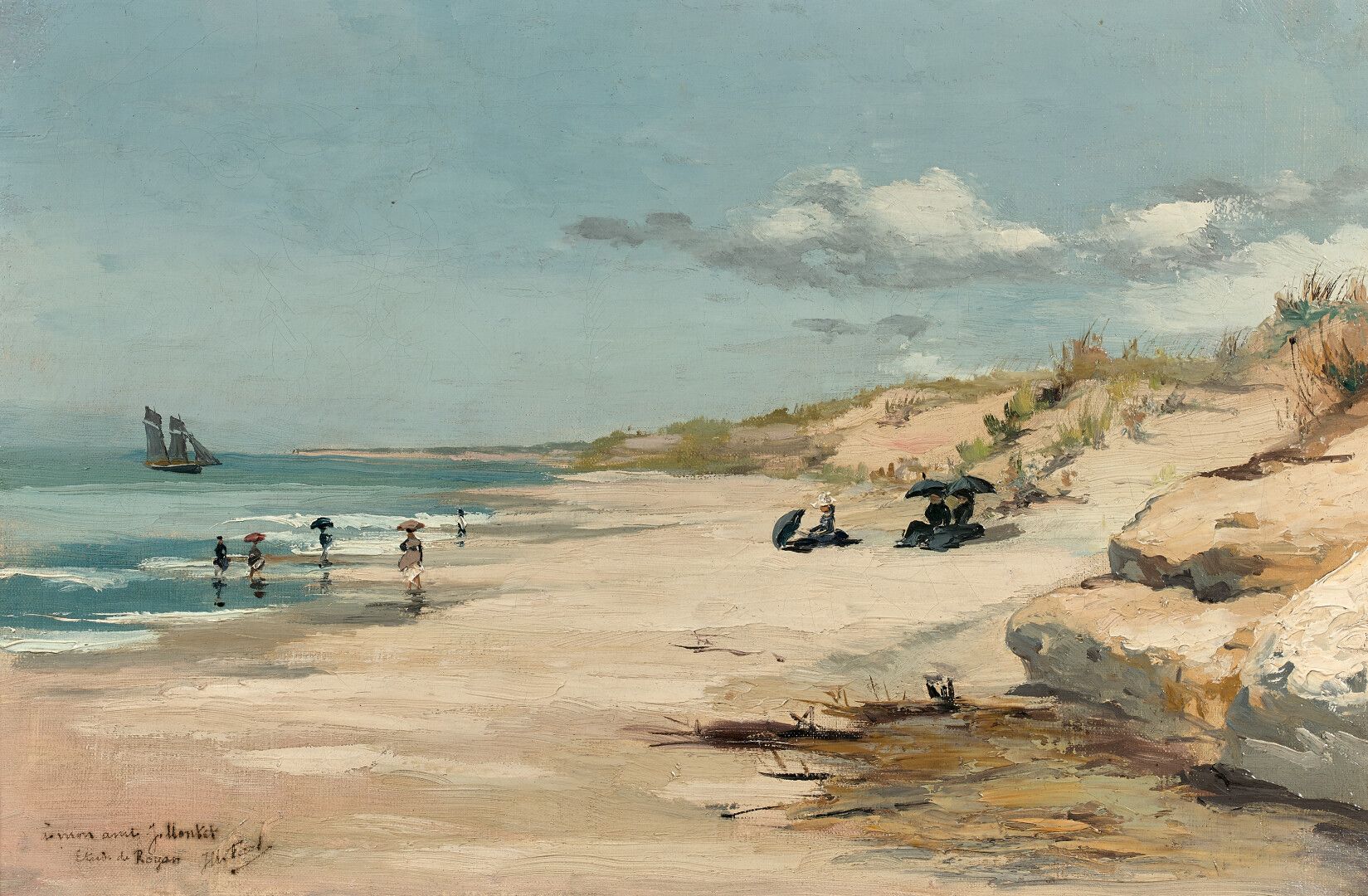Null 斐瑞特

罗扬的海滩

布面油画。

签名，位于左下角，并献上。

修复。

26,7 x 40,2 cm