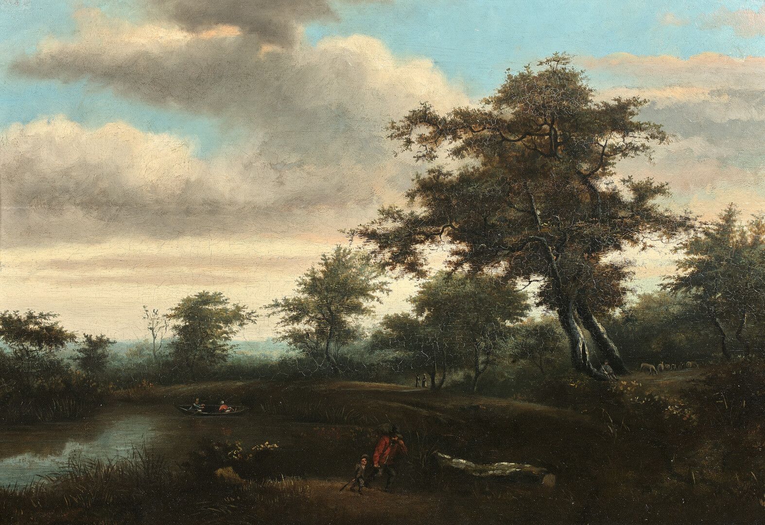 Null 体现了17世纪霍兰德画派的风格。

景观与河流和步行者

面板，两块加固的木板。

重要的古老的修复工作。

46 x 64,5 cm
