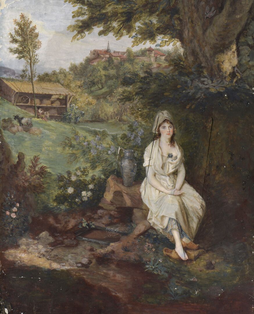 Null 让-安托万-劳伦 (1763-1832)

年轻女子在喷泉边

牛皮纸和象牙上的微型画。

签名和日期为1794年。

30 x 23,5 cm

与&hellip;