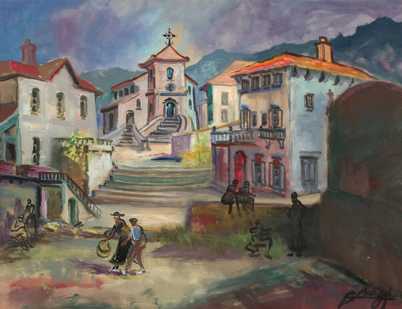 Null Auguste CLERGE (1891-1963)

Piazza della chiesa di Biriatou

Gouache.

Firm&hellip;