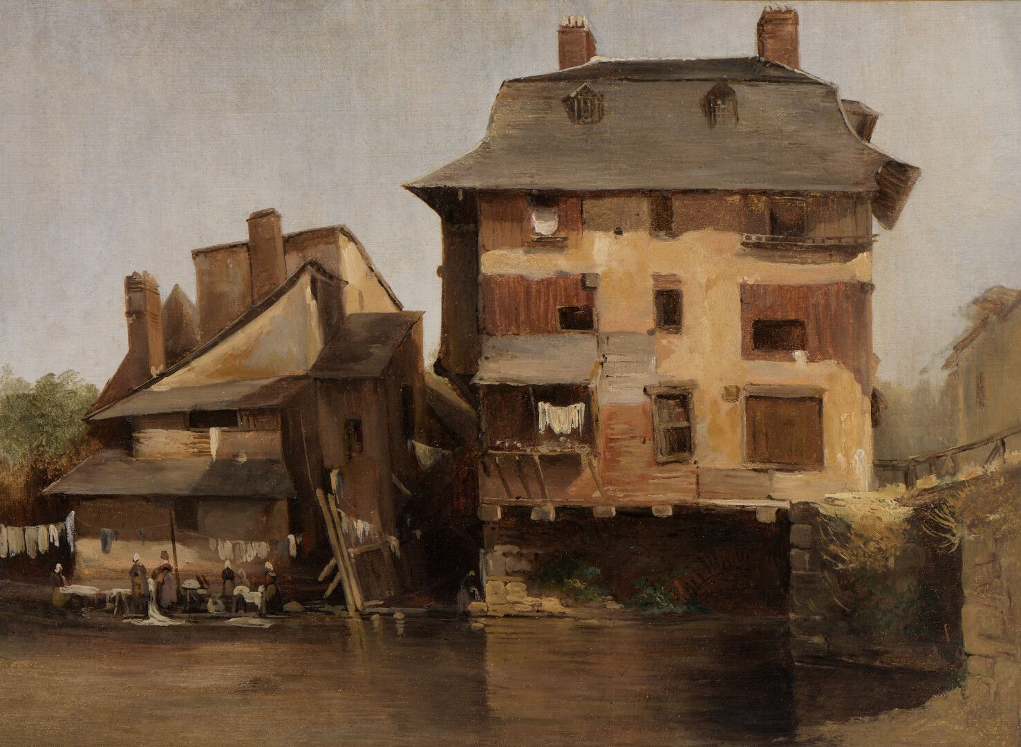 Null Jules COIGNET (1798-1860)归于

佩里格（Périgueux）岛河畔的磨坊

纸上油彩裱在画布上。

修复。

28 x 38&hellip;