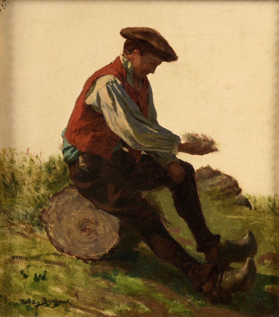 Null 罗莎-邦霍尔 (1822-1899)

小巴斯克牧羊人

纸上油彩裱在画布上。

左下方有签名，左上方有数字720。

在1900年车间销售的背面印章&hellip;