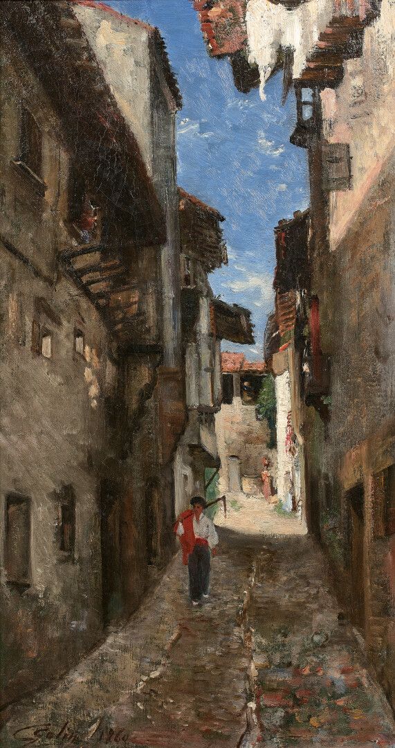 Null 古斯塔夫-科林（Gustave COLIN）(1828-1910)

锡伯尔的一条街道，1860年

布面油画。

左下方有签名和日期。

53 x &hellip;