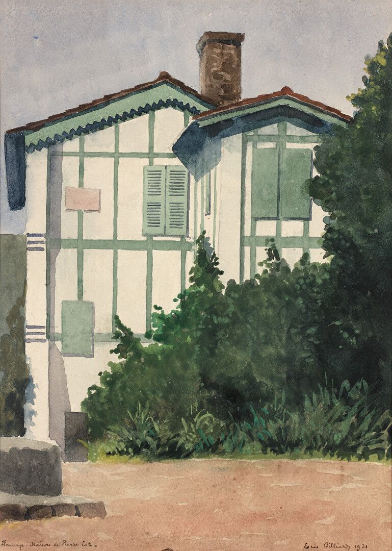 Null 路易斯-比利亚 (1864-1952)

皮埃尔-洛蒂在亨达耶的房子，1931年

水彩画。

有签名，右下方有日期，位于左下方。

背面是船长的访问&hellip;