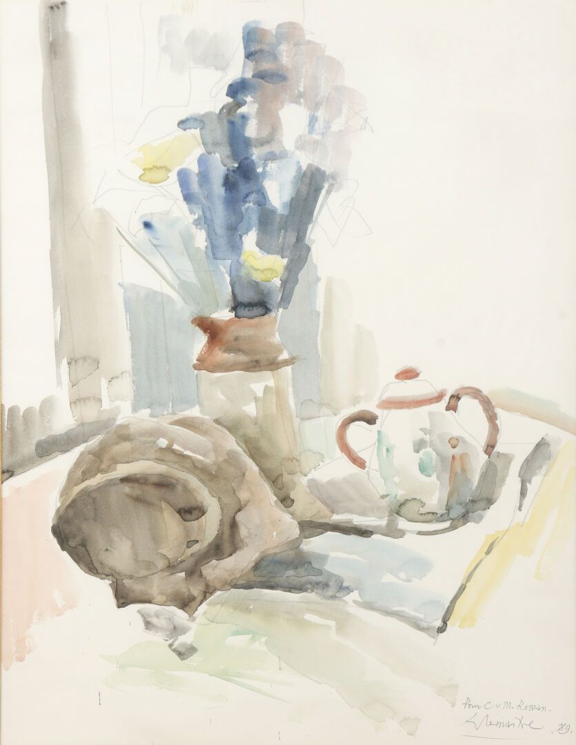 Null 安德烈-勒梅特(André LEMAITRE) (1909-1995)

静物画与一束花和一个糖碗，89年

水彩画，右下角有签名和题词。

61 x&hellip;