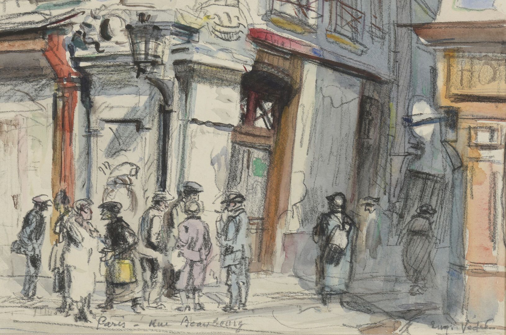 Null 欧仁-维德 (1876-1936)

巴黎，博堡街

纸上水彩和印度墨水。

右下方有签名，位于左下方。

23,7 x 15,7 cm