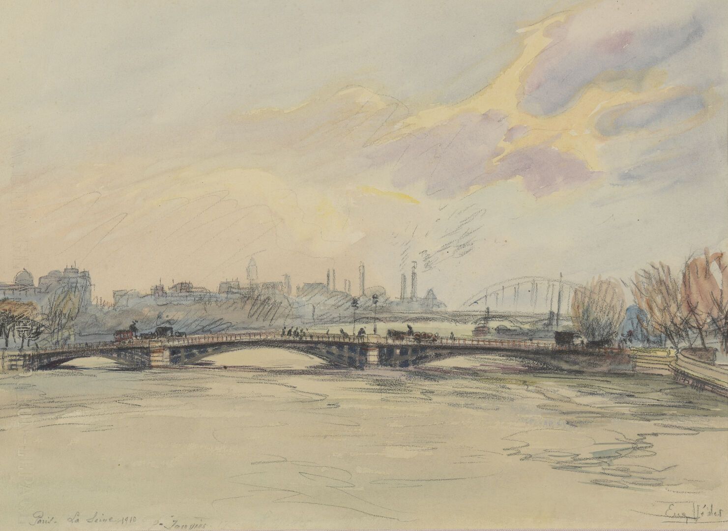 Null 欧仁-维德 (1876-1936)

塞纳河畔的巴黎，1910年1月

纸上水彩和印度墨水。

右下方有签名，左下方有位置和日期。

36.7 x 2&hellip;