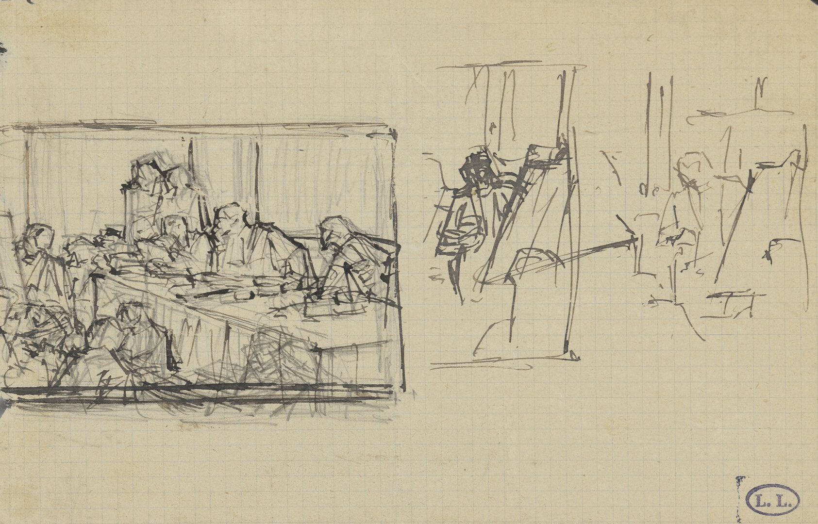 Null 莱昂-雷米特(Léon LHERMITTE) (1844-1925)

法庭现场和工作室现场

在同一张纸上用黑色铅笔和钢笔在方形纸上画了两幅画。

&hellip;