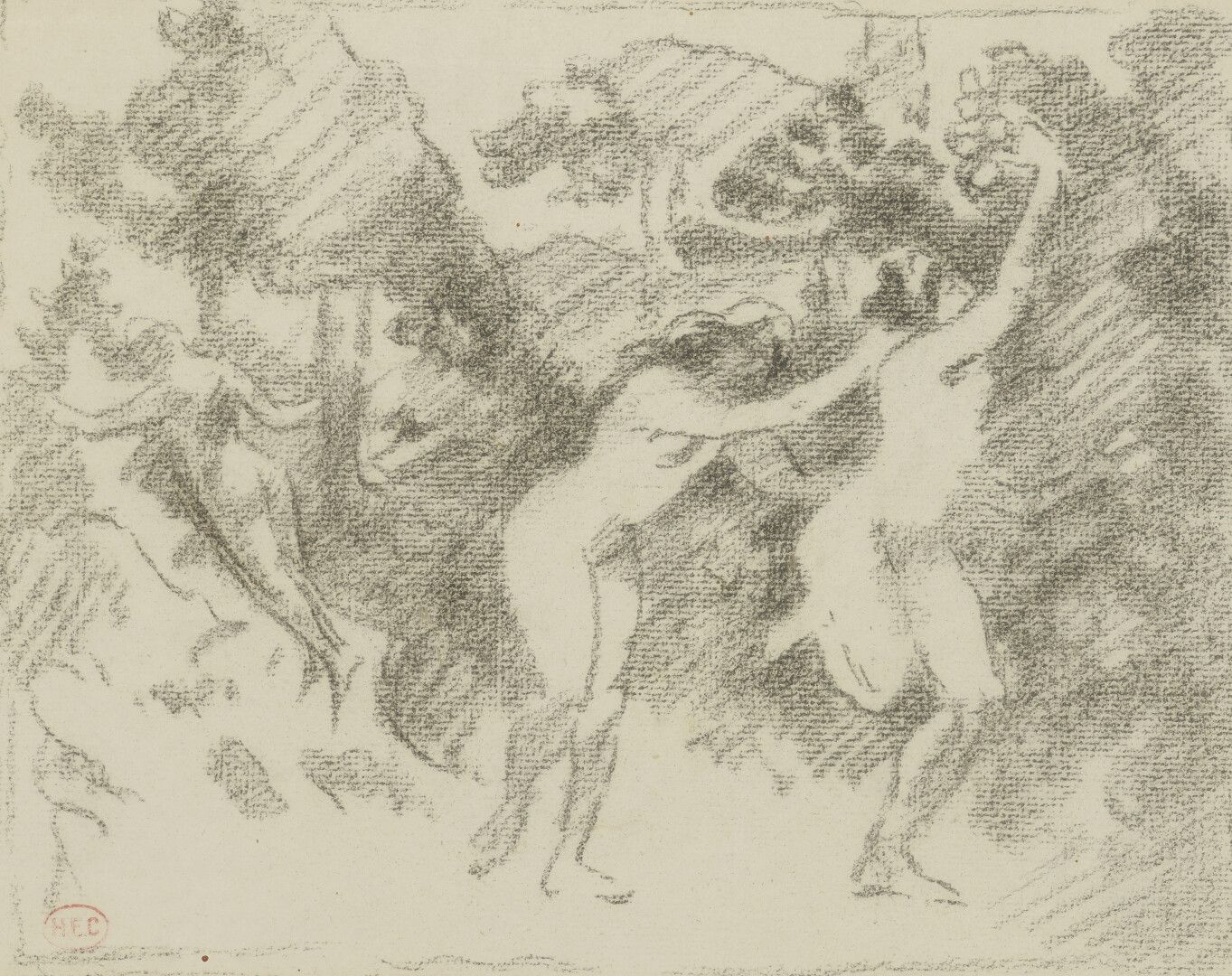 Null Henri Edmond CROSS (1855-1910)

仙女的飞行》的研究，1906年

炭笔和蚀刻画。

左下角有图案。背面写着 "Comp&hellip;