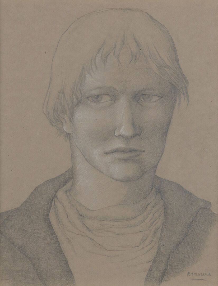 Null 丹尼斯-德-布拉沃拉(1918-1993)

一个人的画像

铅笔画，有白色粉笔的亮点。

右下方有签名。

29 x 23 cm