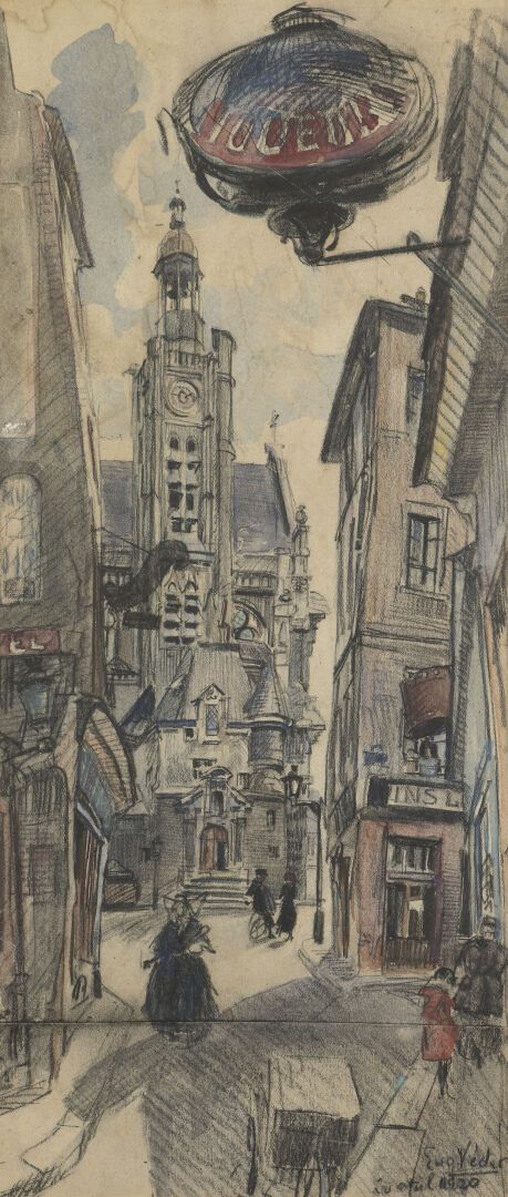 Null 欧仁-维德 (1876-1936)

圣埃蒂安-杜-蒙教堂 - Rue de la

1920年4月20日，圣热内维埃山庄

纸上水彩和印度墨水

分&hellip;