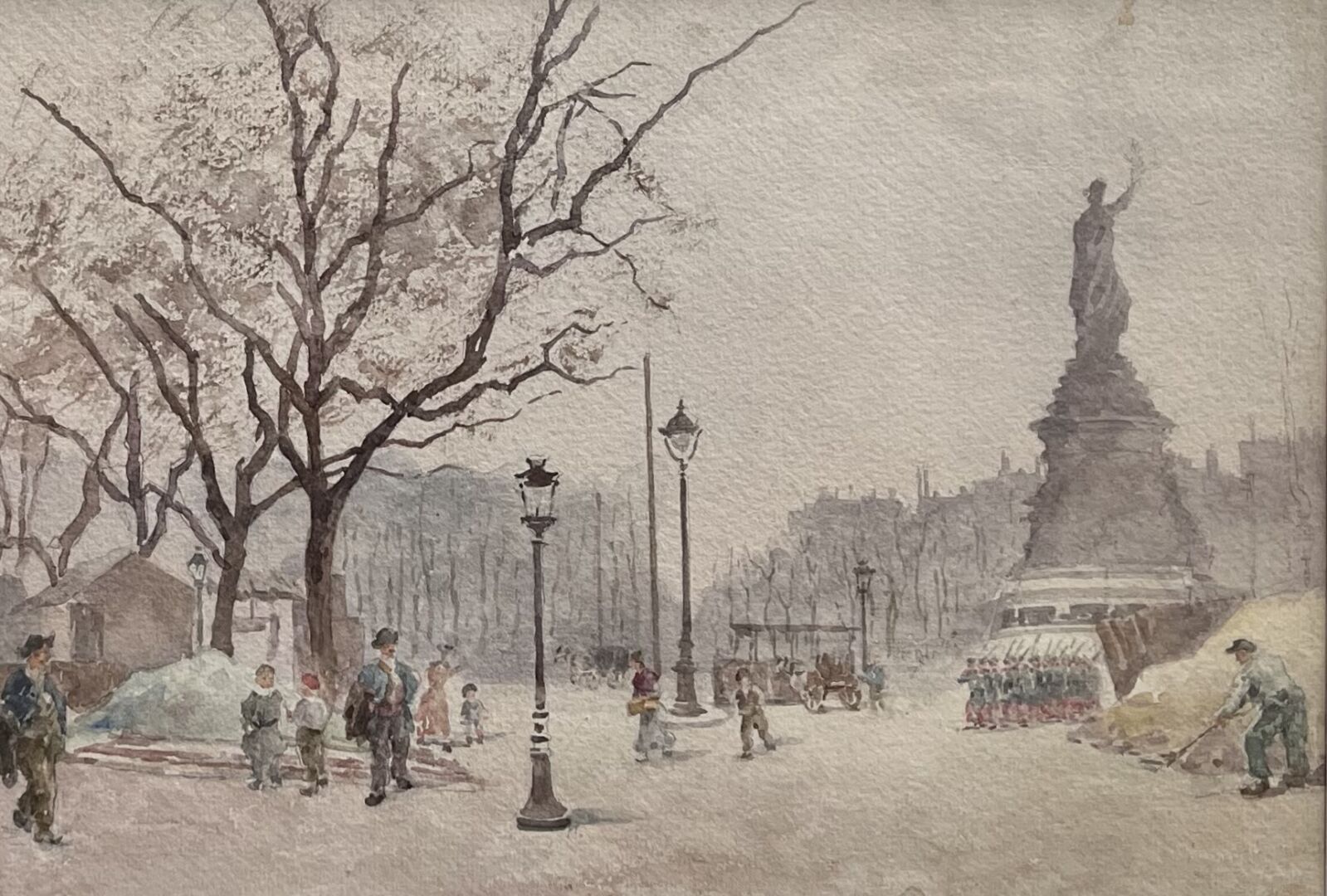 Null 约1880年的法国学校

共和国广场（Place de la République

水彩画。

24 x 34 cm