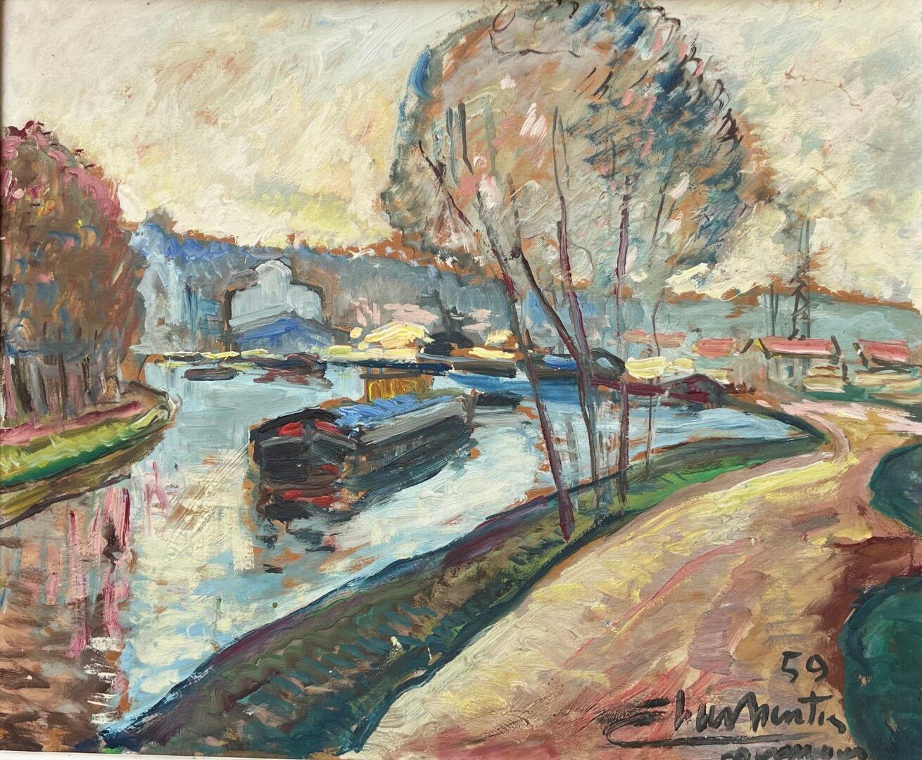 Null 巴黎学校

河边的风景

纸板上的油彩。

签名和日期为59。

45 x 55厘米