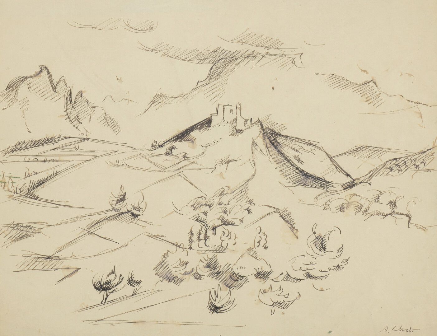 Null 安德烈-洛特(1885-1962)

普罗旺斯的Les Baux

笔。右下方有签名。

折叠，纸张绝缘。

20,5 x 26,5 cm