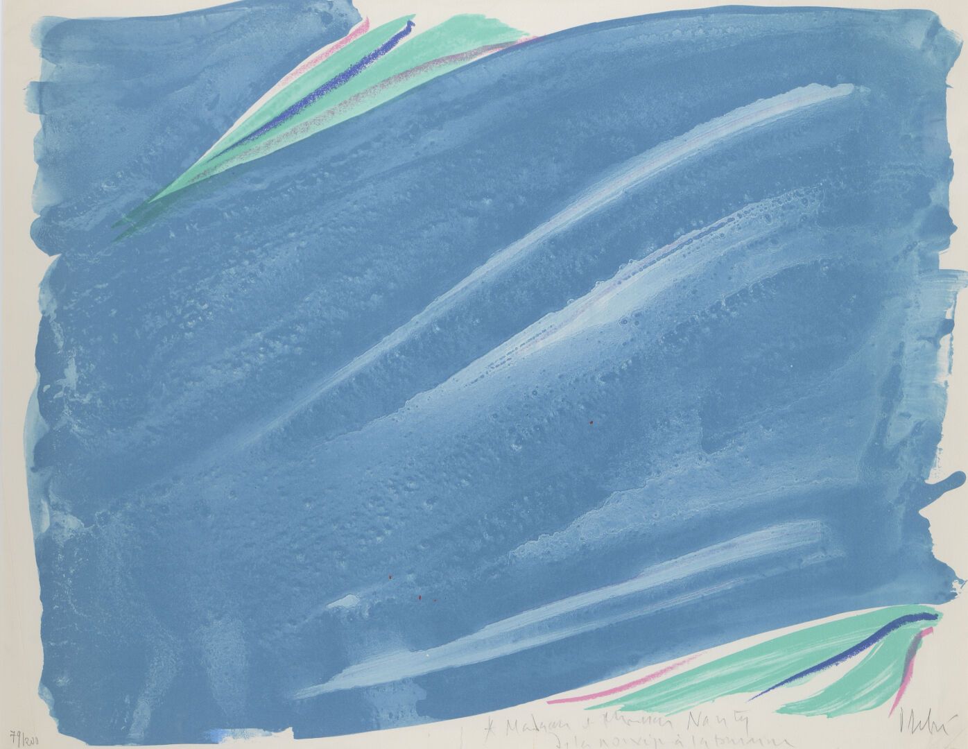 Null 奥利维耶-德布雷（1920-1999）

蓝色的成分

石版画。

右下方有签名，左下方有编号79/200。献给南蒂先生和夫人。

从挪威到图兰。

&hellip;