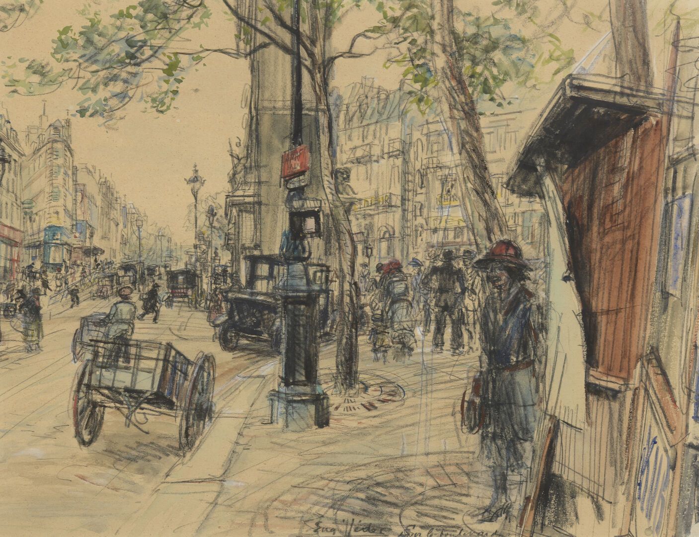 Null 欧仁-维德 (1876-1936)

在大道上

纸上水彩和印度墨水。

签名，位于中下部。

39 x 30厘米