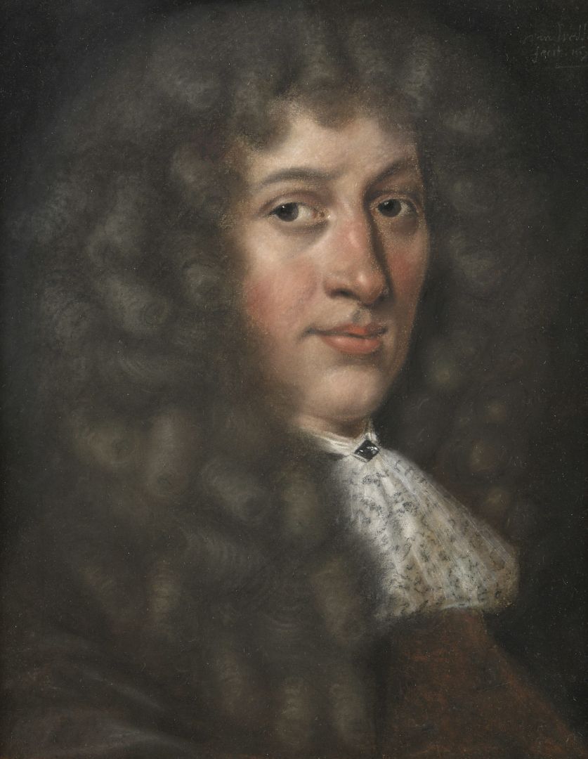 Null 艾萨克-范-韦塞尔(约1670-1736)

戴着花边荷叶边的男人画像

粉笔画。

右上方有签名，日期为1675年。

旧的修复工作。

39 x &hellip;