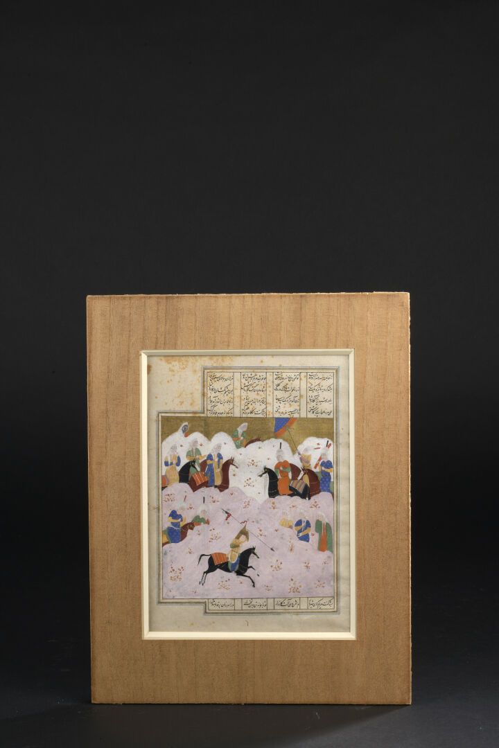 Null 菲尔杜西的《沙赫纳赫》中的一页

纸上多色和金色颜料。

伊朗，可能是设拉子，公元16世纪。

第31.5页 x 20.5厘米

迷你版20 x 14&hellip;