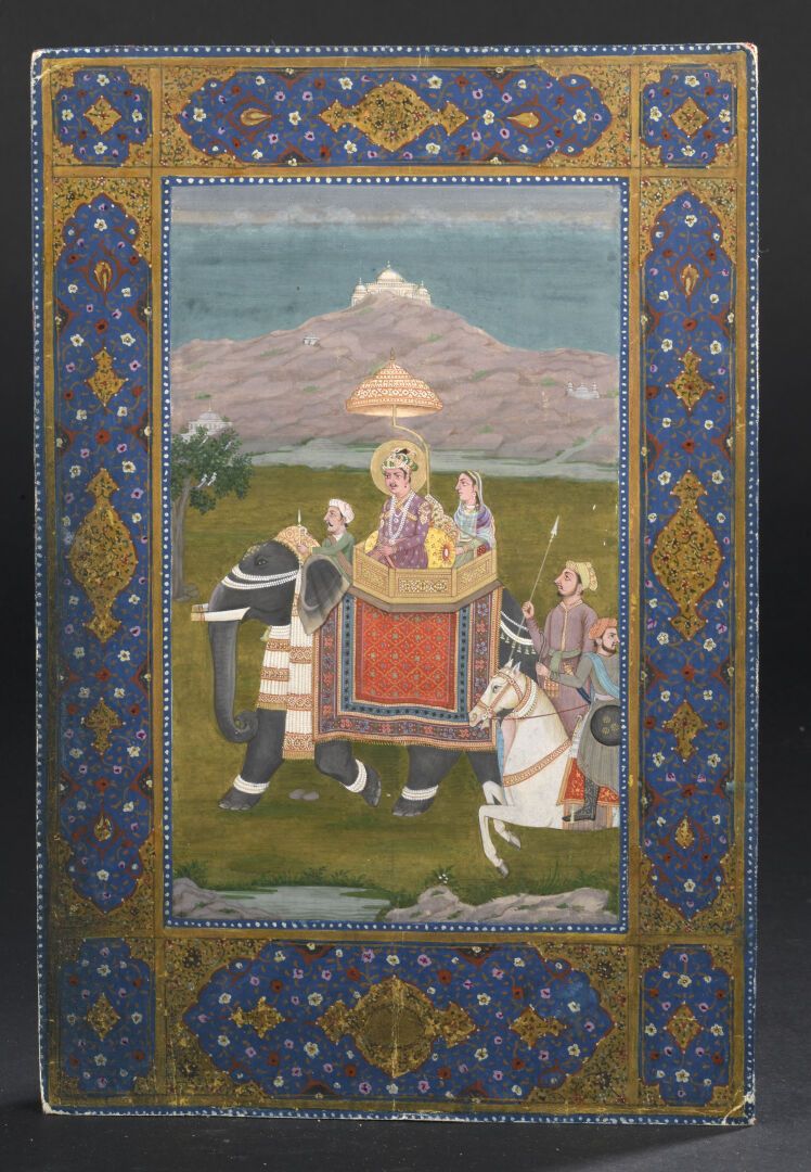 Null Miniature d'un Maharaja sur son éléphant accompagné de sa cour

Pigments po&hellip;