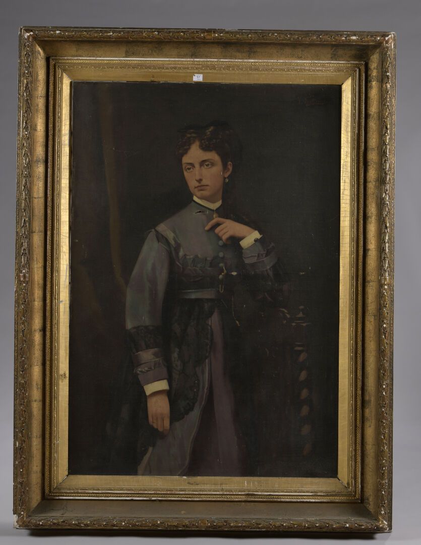 Victor Fontaine (1837-1884). 维克托-方丹 (1837-1884)

穿着蓝色衣服的年轻女子

布面油画。

损害。

124 x &hellip;