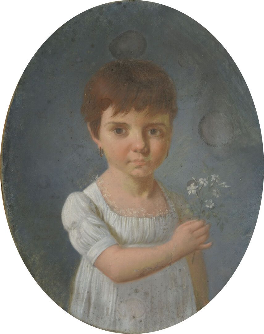 École Française du XIXe siècle 19世纪法国学校

格特鲁德-穆盖特小时候的画像

粉笔画，背面有标题。

褪色和修复。

55 &hellip;