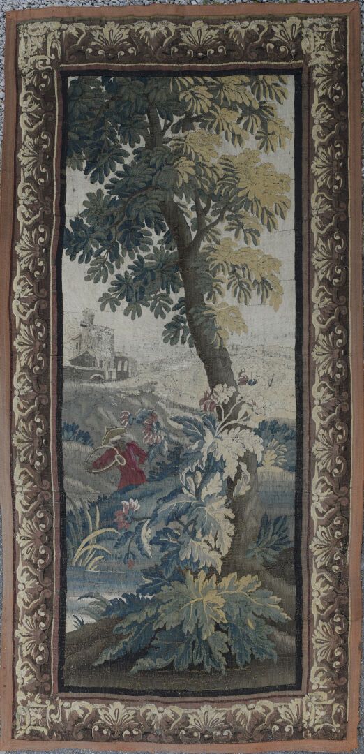 AUBUSSON - fin du XVIIIe siècle. 奥布森--18世纪末。

绿化和打猎。

套装的两幅挂毯。

一个边界得到恢复。

256 x&hellip;