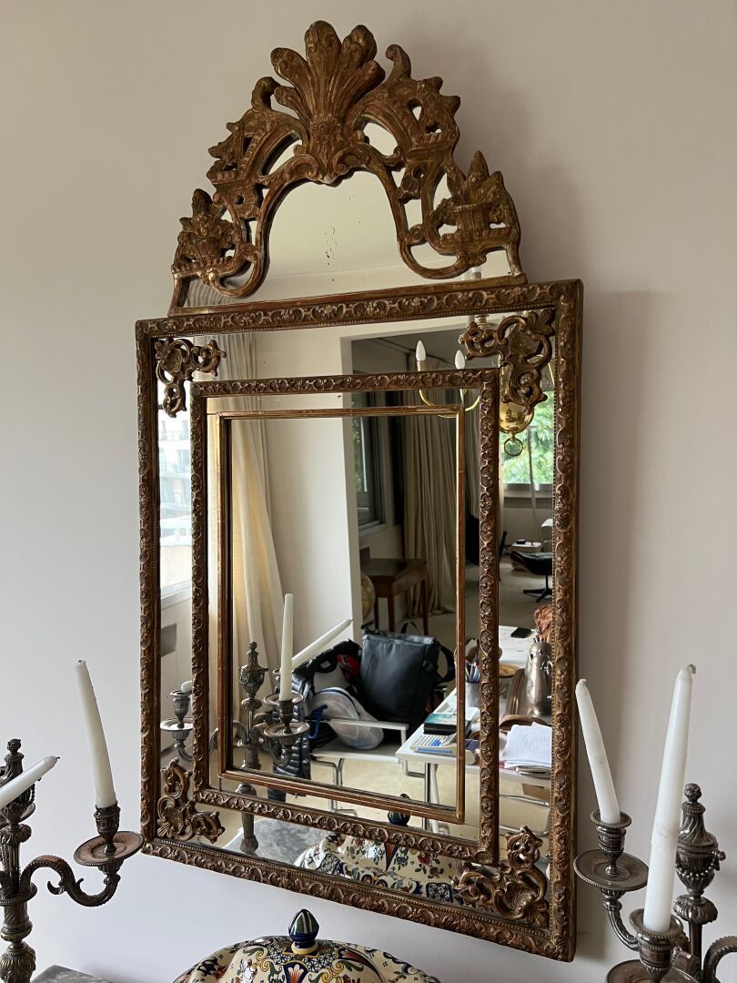 Null Spiegel mit Glasleisten aus vergoldetem Holz im Regency-Stil