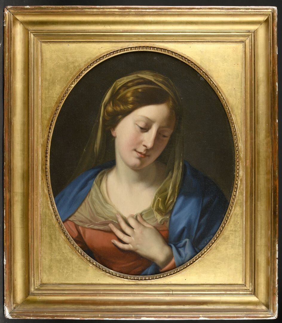 Null 19世纪法国学校，以Philippe de CHAMPAIGNE的名字命名
处女的画像
椭圆形画布上的油画。
55 x 46 厘米