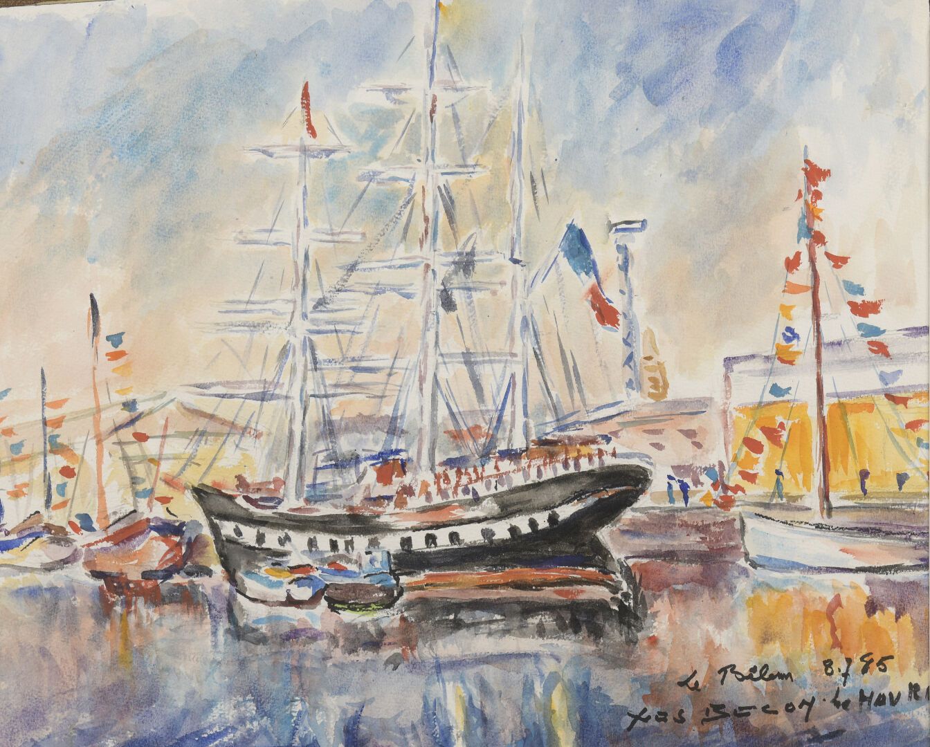 Null Yves BECON (1907-2004)
Le Belem au Havre (bateaux au port)
Aquarelle.
Signé&hellip;