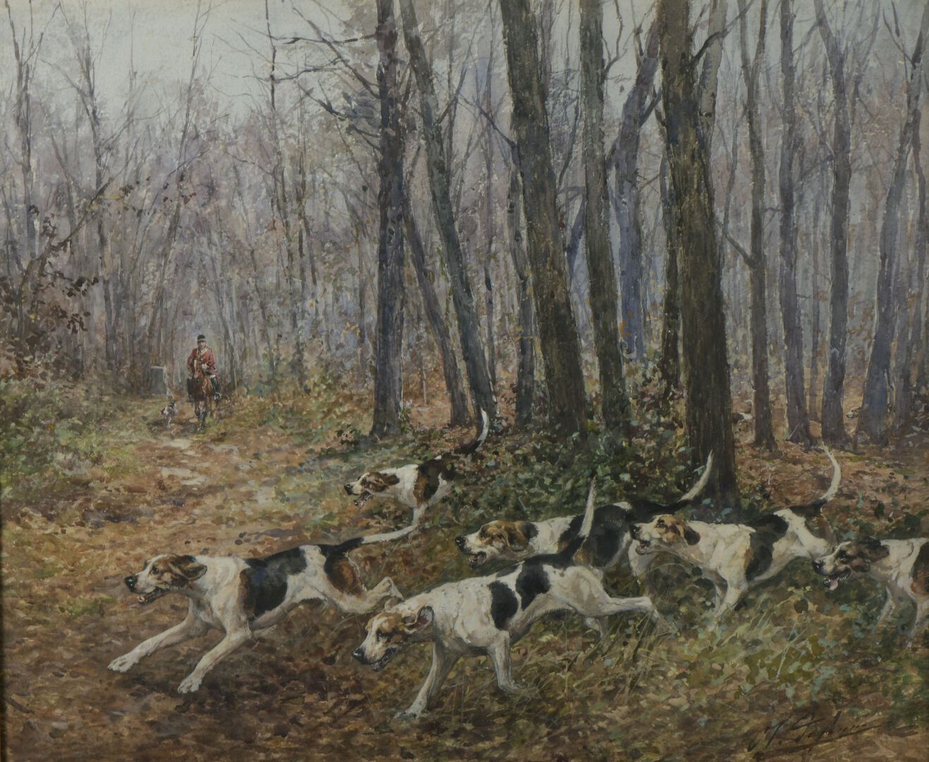 Null Olivier Charles de PENNE (1831-1897)
Scène de chasse à cour
Gouache.
Signée&hellip;