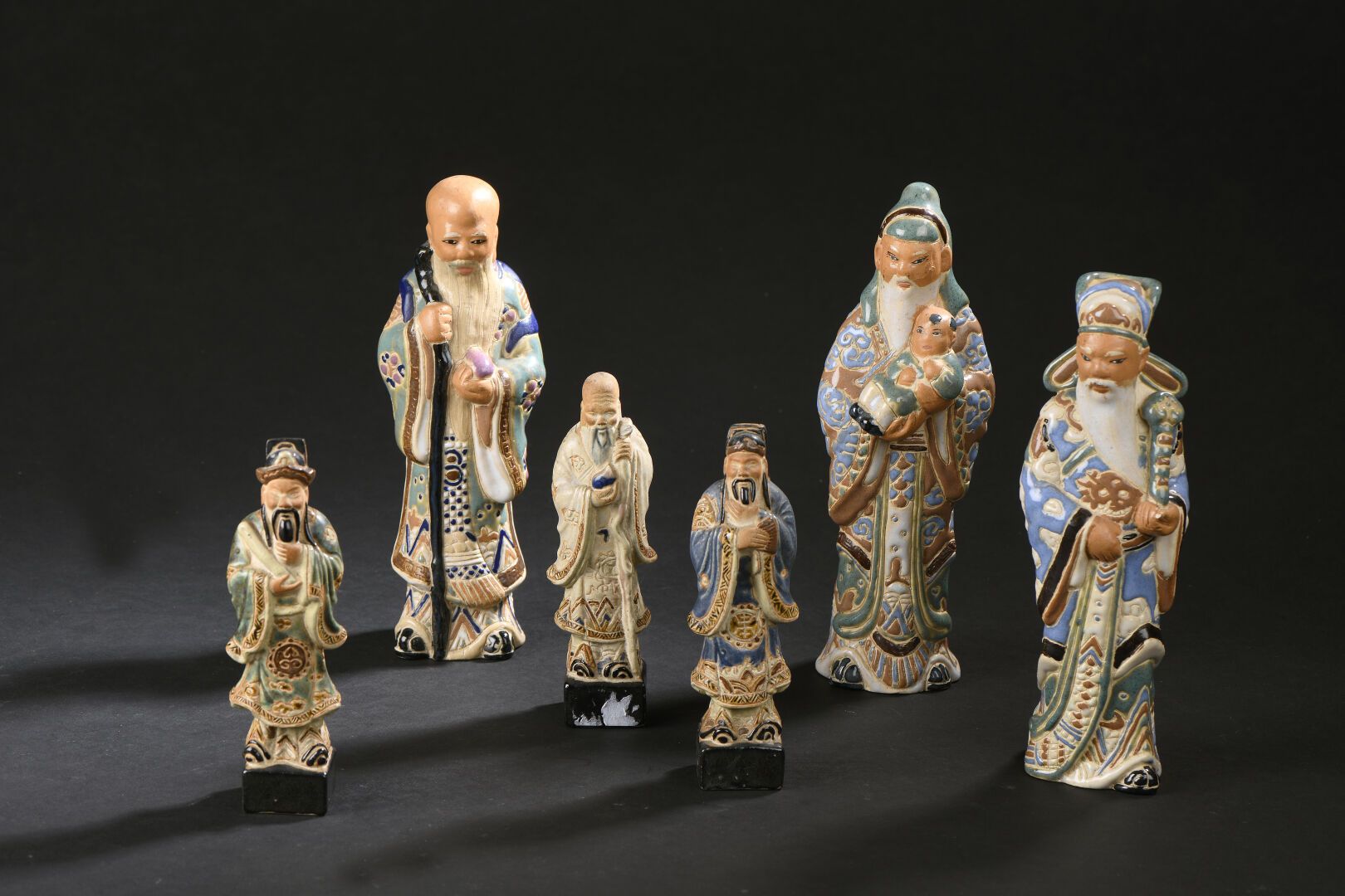 Null Six statuettes of immortals in glazed stoneware
Vietnam, early 20th century&hellip;