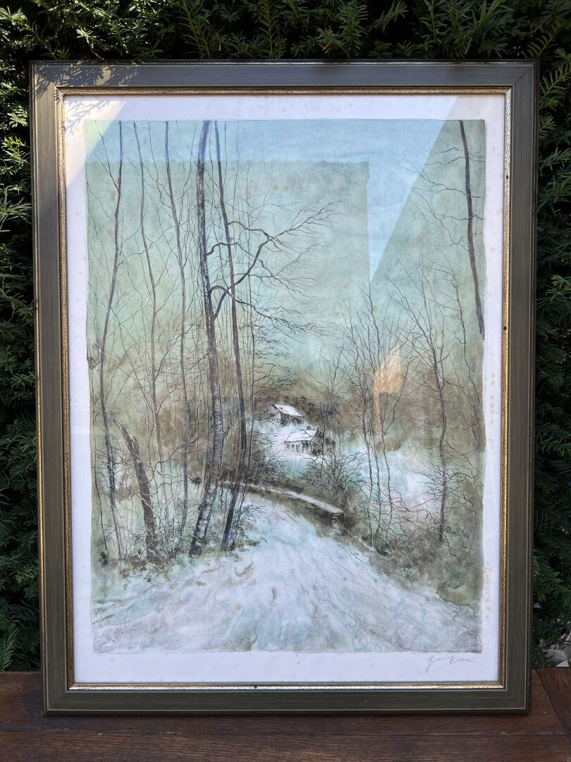 Null Bernard Gantner (1928-2018)
Paesaggio invernale 
Litografia. 
74 x 55 cm